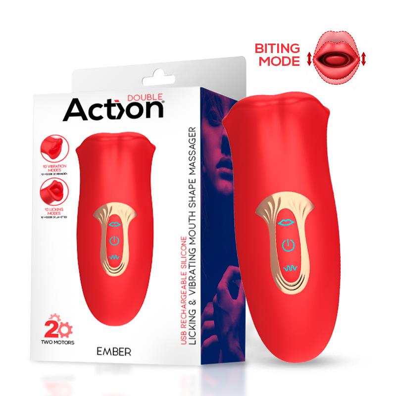 ACTION Ember Masajeador Forma Boca con Lameteo y Vibración USB Silicona