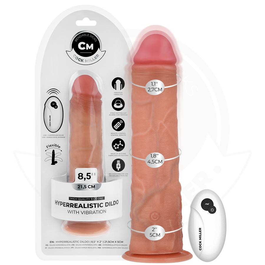 COCK MILLER - DILDO REALISTA CON VENTOSA Y VIBRACIÓN CON CONTROL REMOTO 21,5 CM