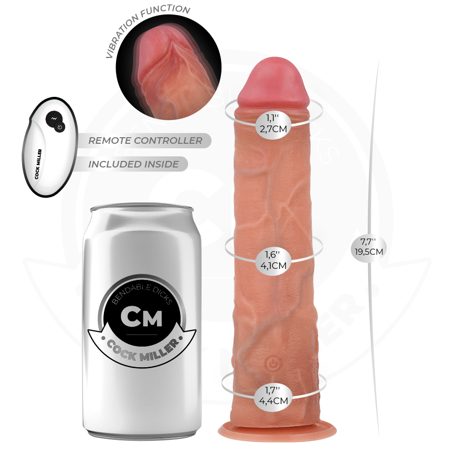 COCK MILLER - DILDO REALISTA CON VENTOSA Y VIBRACIÓN CON CONTROL REMOTO 19,5 CM