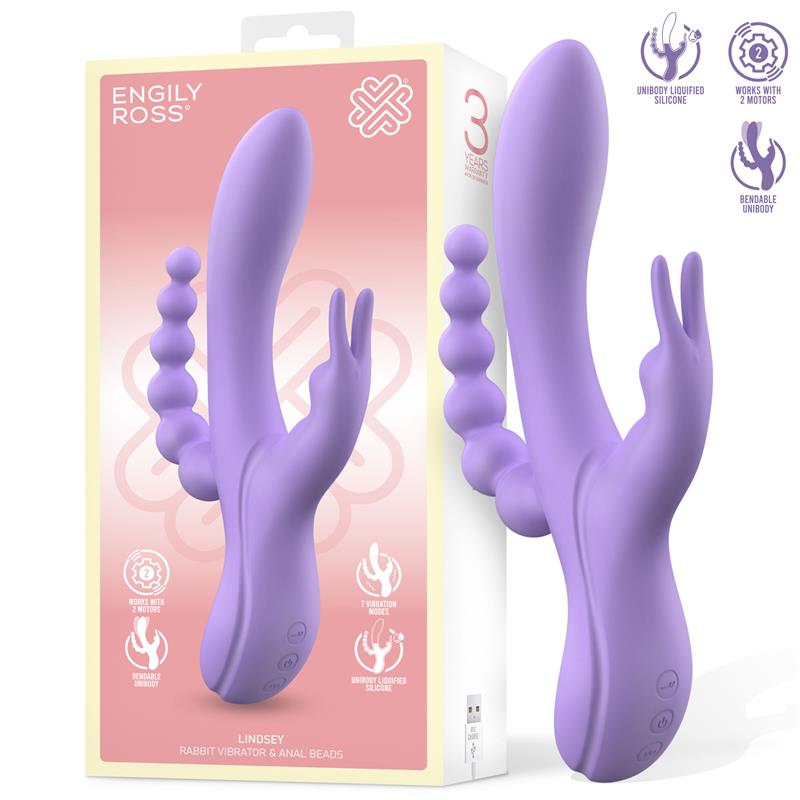 ENGILY ROSS Lindsay Vibrador con Cadena Anal Silicona Líquida Unibody Flexible 2 Motores