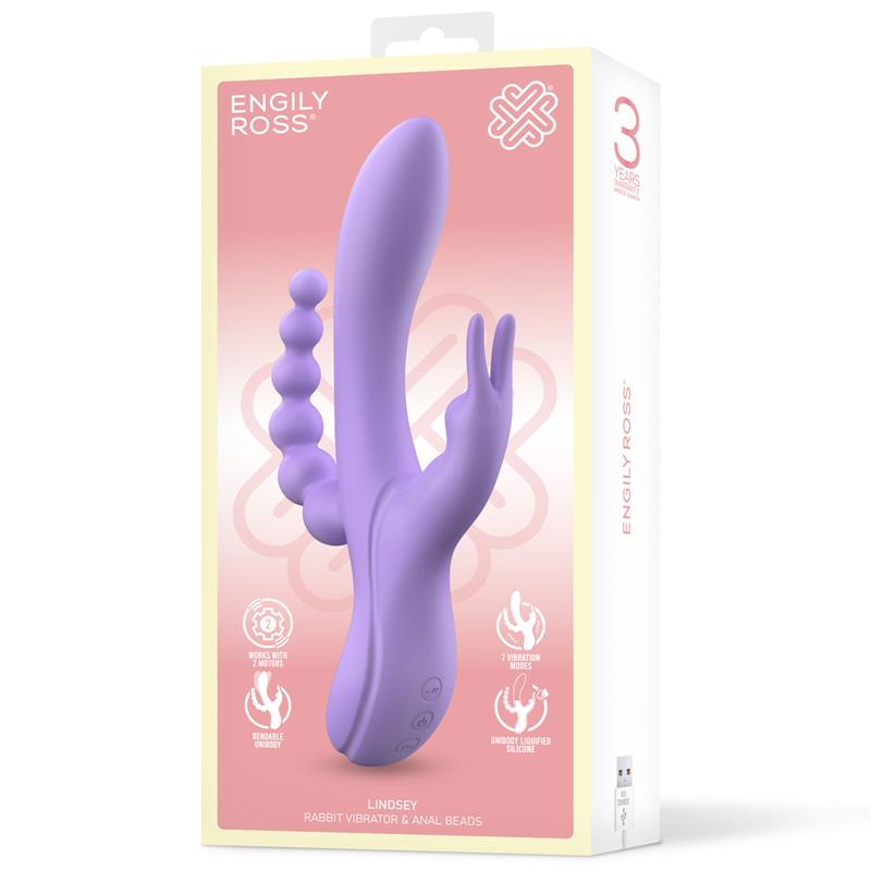ENGILY ROSS Lindsay Vibrador con Cadena Anal Silicona Líquida Unibody Flexible 2 Motores