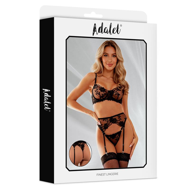 ADALET LINGERIE Penelope Set Sujetador Tanga y Liguero Negro