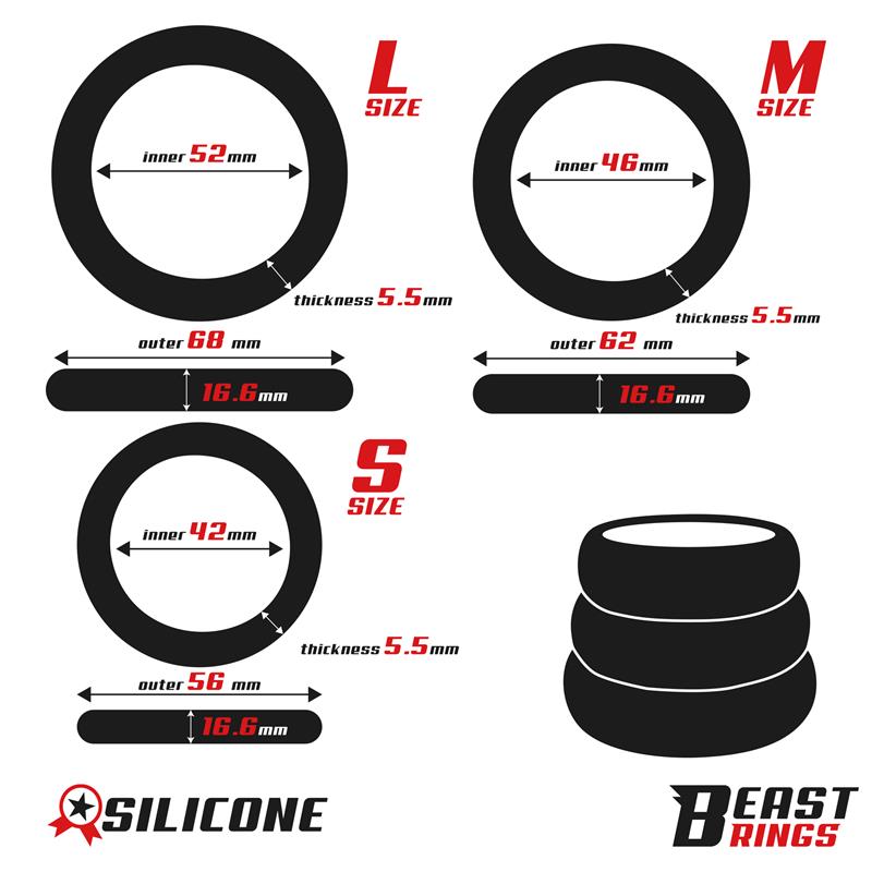 BEAST RINGS Set de 3 Anillos para el Pene Silicona S M y L