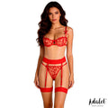 ADALET LINGERIE Yvonne Set Sujetador, Tanga y Liguero con Corazones Rojo