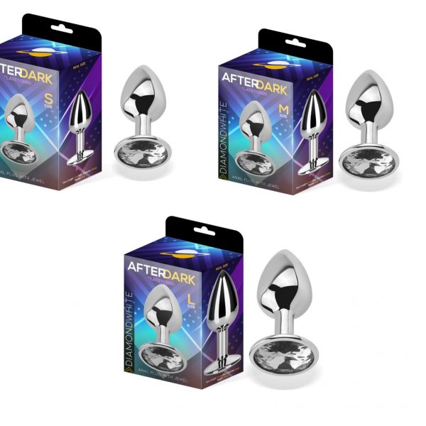 PLUG ANAL CON JOTA COLOR BLANCO DIAMANTE ALUMINIO AFTERDARK