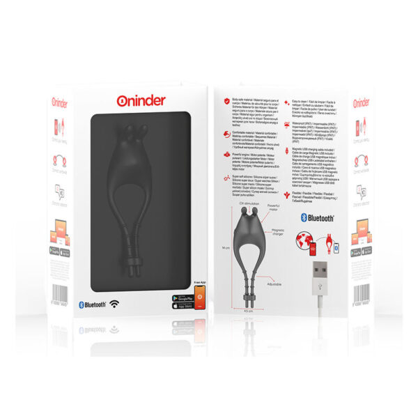 ONINDER - PAMPA ANILLO VIBRADOR RECARGABLE AJUSTABLE CON ESTIMULADOR DE CLÍTORIS 10 VELOCIDADES - APP GRATUITA D-239514