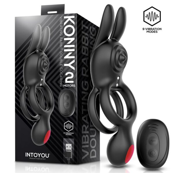 NTOYOU Konny Anillo Vibrador Doble con Conejito y Control Remoto